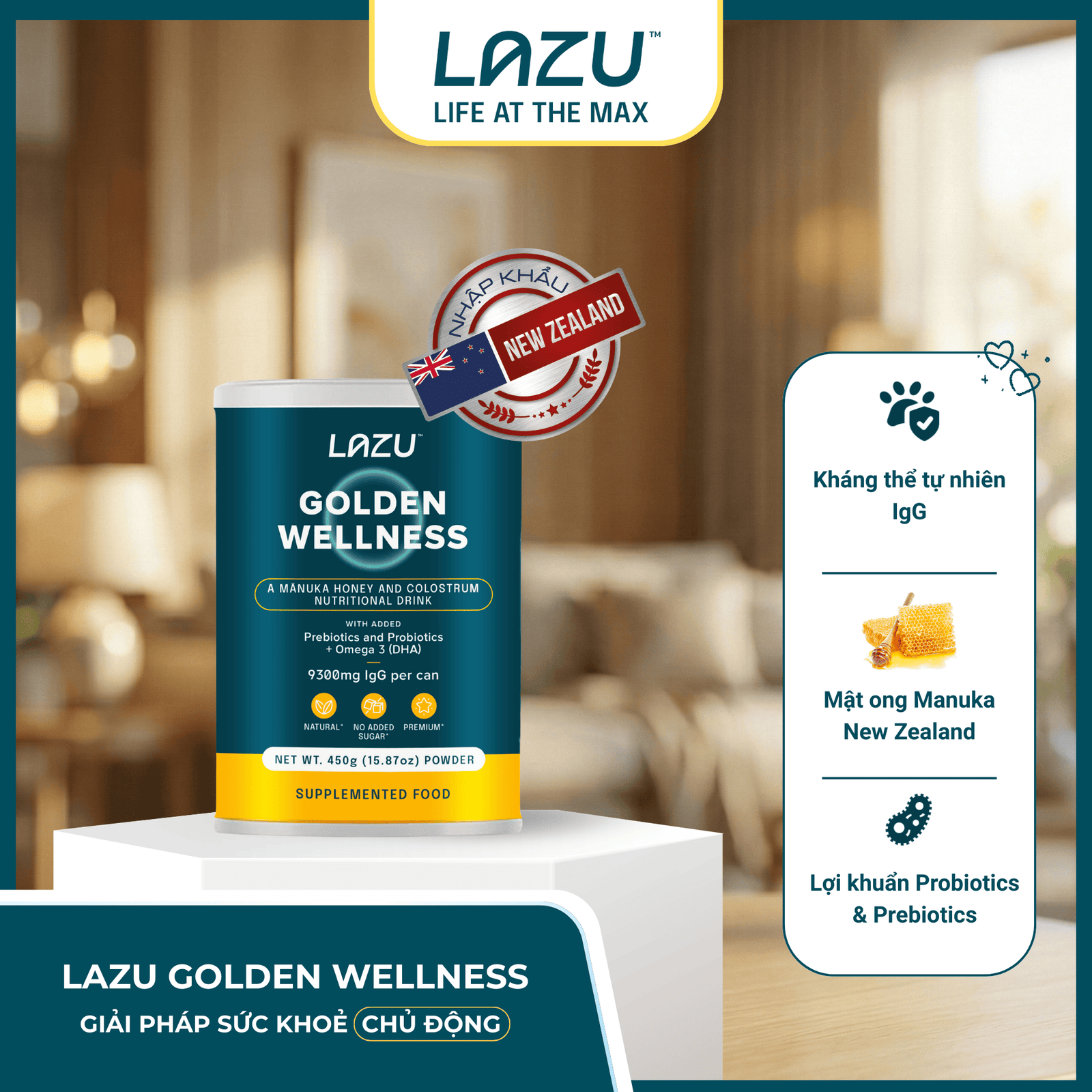 Sữa non tăng đề kháng đặc biệt dành cho Kiện tướng Lazu Golden Wellness